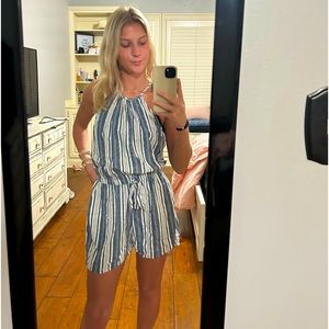 Blue & white stripe romper